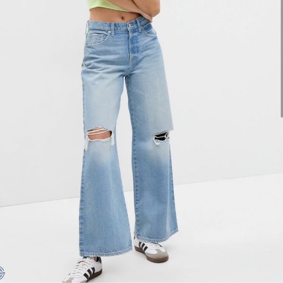 GAP Wide Baggy “Low Rise” Jeans w/ Neon Stripe - Picture 4 of 8